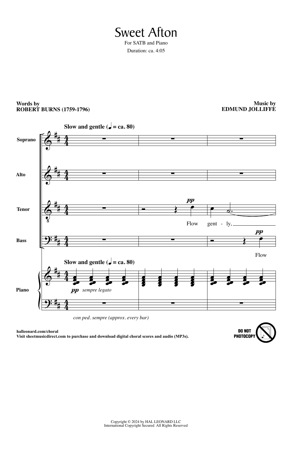 Download Edmund Jolliffe Sweet Afton Sheet Music and learn how to play SATB Choir PDF digital score in minutes