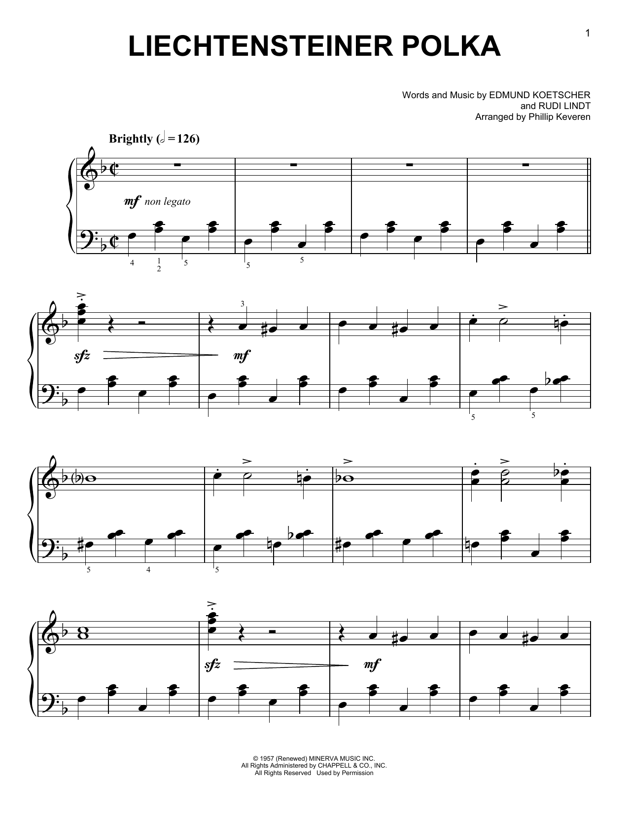 Download Edmund Koetscher Liechtensteiner Polka Sheet Music and learn how to play Easy Piano PDF digital score in minutes
