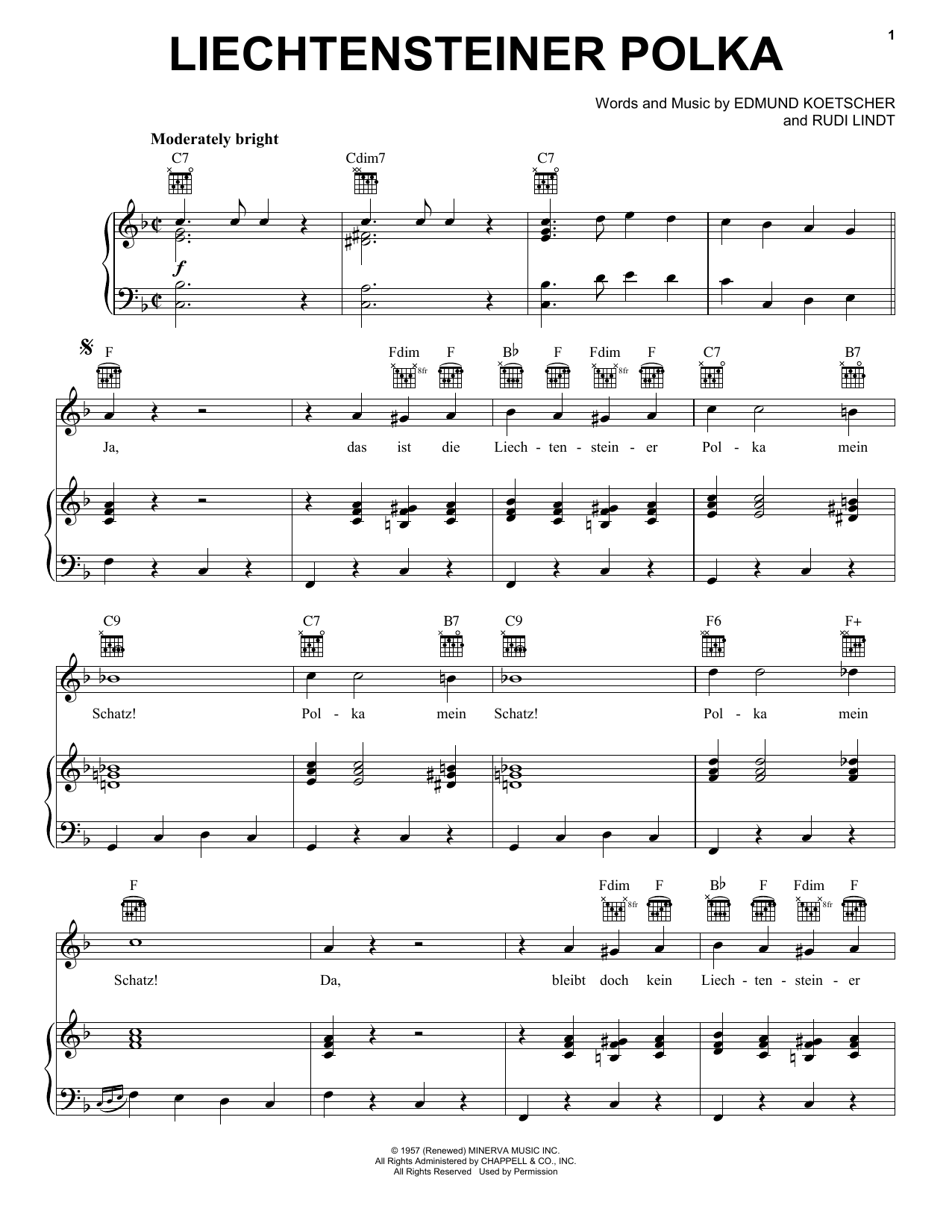 Download Edmund Koetscher Liechtensteiner Polka Sheet Music and learn how to play Piano, Vocal & Guitar (Right-Hand Melody) PDF digital score in minutes