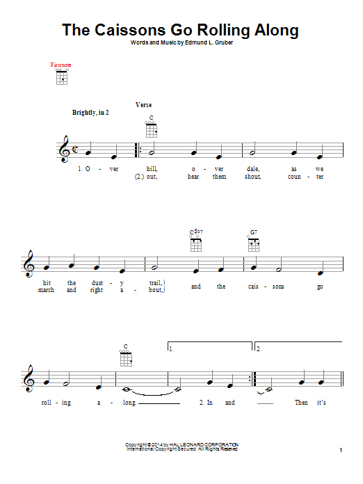 Download Edmund L. Gruber The Caissons Go Rolling Along Sheet Music and learn how to play Easy Guitar Tab PDF digital score in minutes