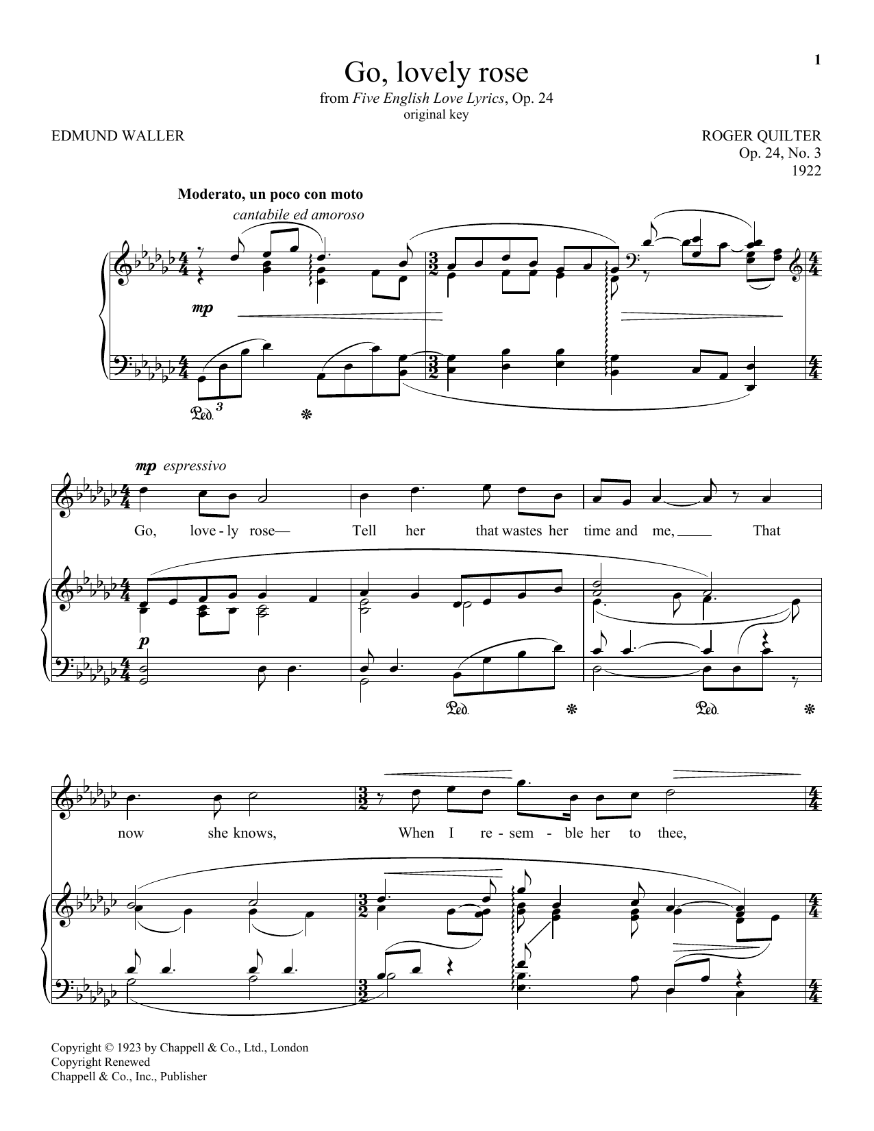 Download Edmund Waller Go, Lovely Rose (Quilter) Sheet Music and learn how to play Piano & Vocal PDF digital score in minutes