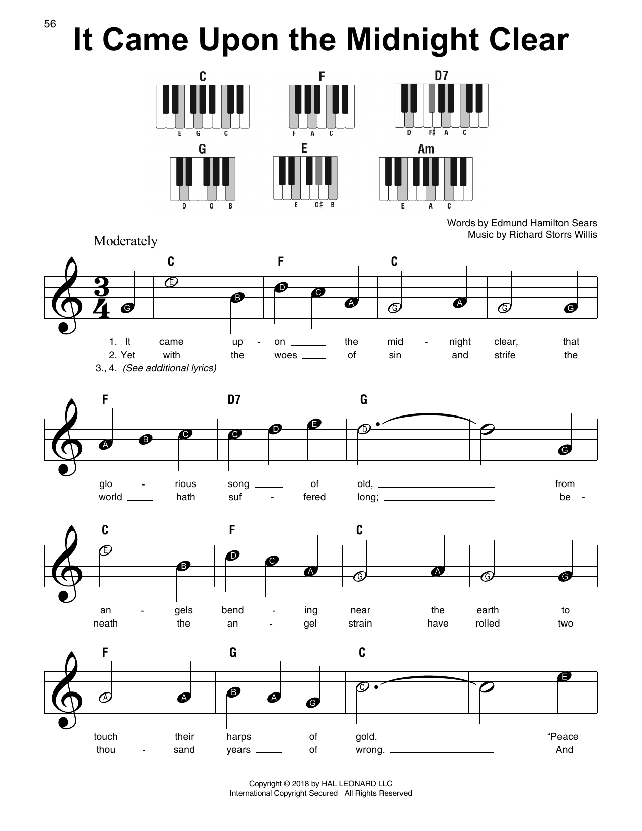 Edmund Hamilton Sears It Came Upon The Midnight Clear Sheet Music Notes Chords Guitar Tab Play Along Download Christmas Pdf