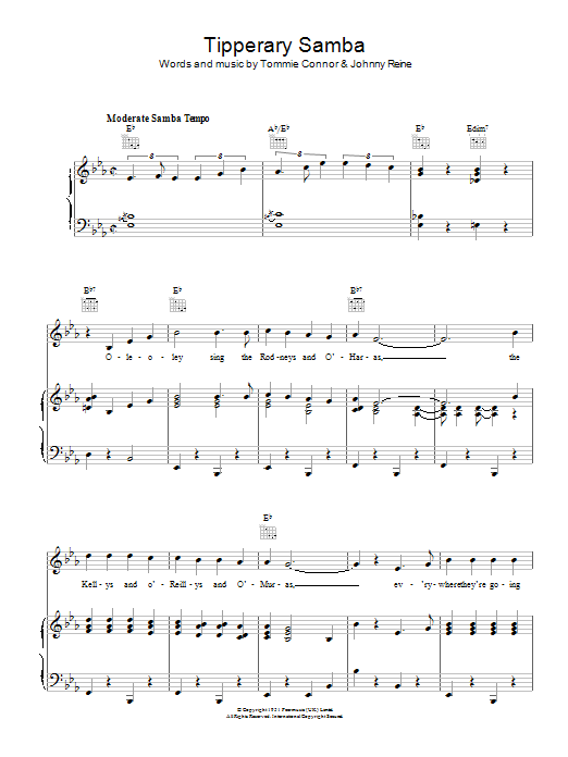 Download Edmundo Ros Tipperary Samba Sheet Music and learn how to play Piano, Vocal & Guitar (Right-Hand Melody) PDF digital score in minutes