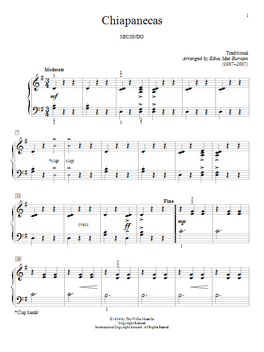 Download Edna Mae Burnam Chiapanecas Sheet Music and learn how to play Piano Duet PDF digital score in minutes