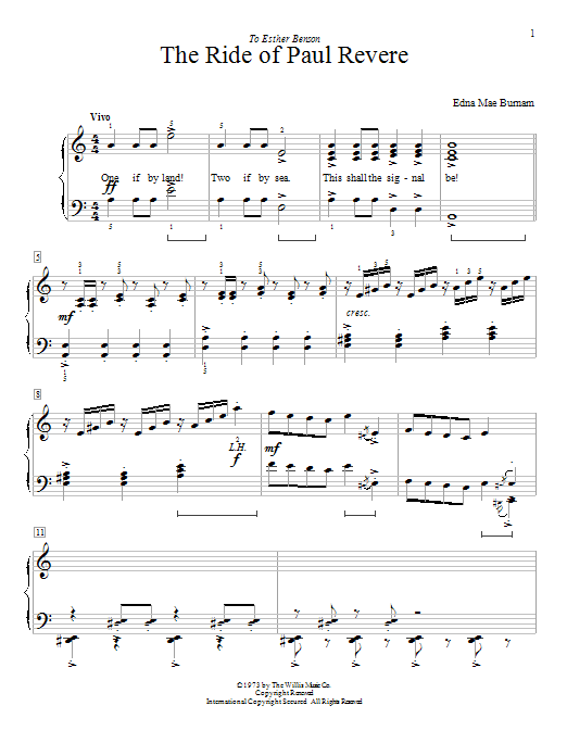 Download Edna Mae Burnam The Ride Of Paul Revere Sheet Music and learn how to play Easy Piano PDF digital score in minutes