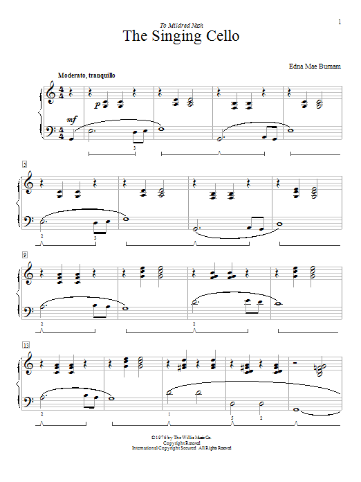 Download Edna Mae Burnam The Singing Cello Sheet Music and learn how to play Easy Piano PDF digital score in minutes