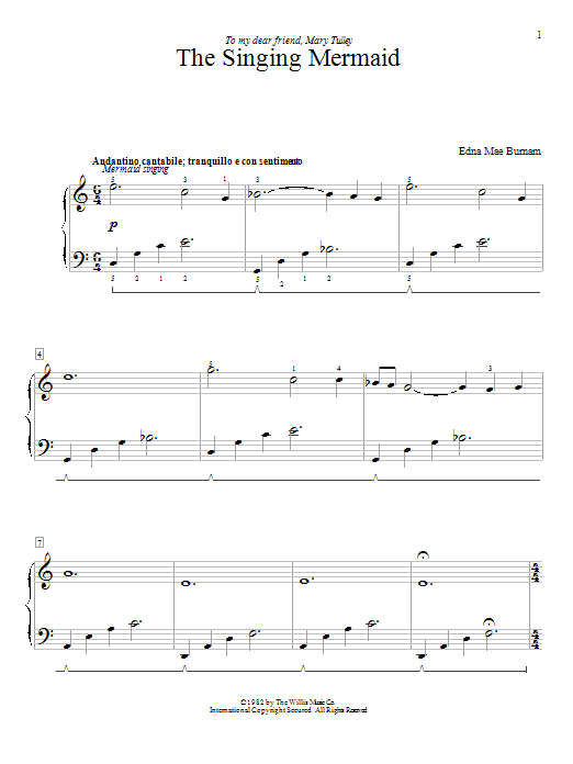 Download Edna Mae Burnam The Singing Mermaid Sheet Music and learn how to play Easy Piano PDF digital score in minutes