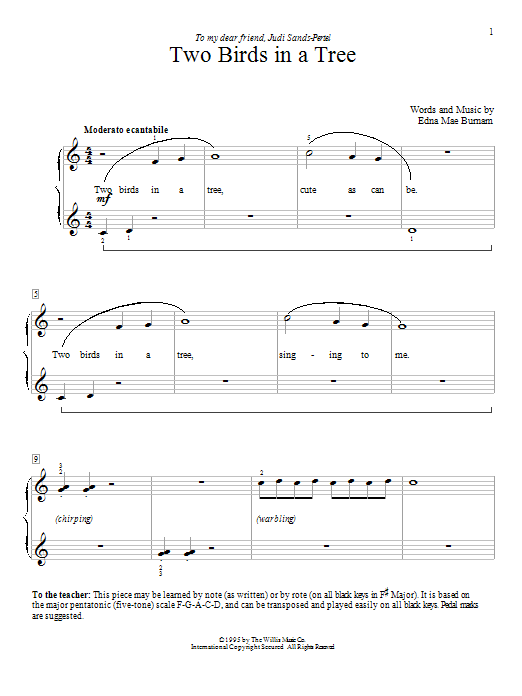 Download Edna Mae Burnam Two Birds In A Tree Sheet Music and learn how to play Easy Piano PDF digital score in minutes