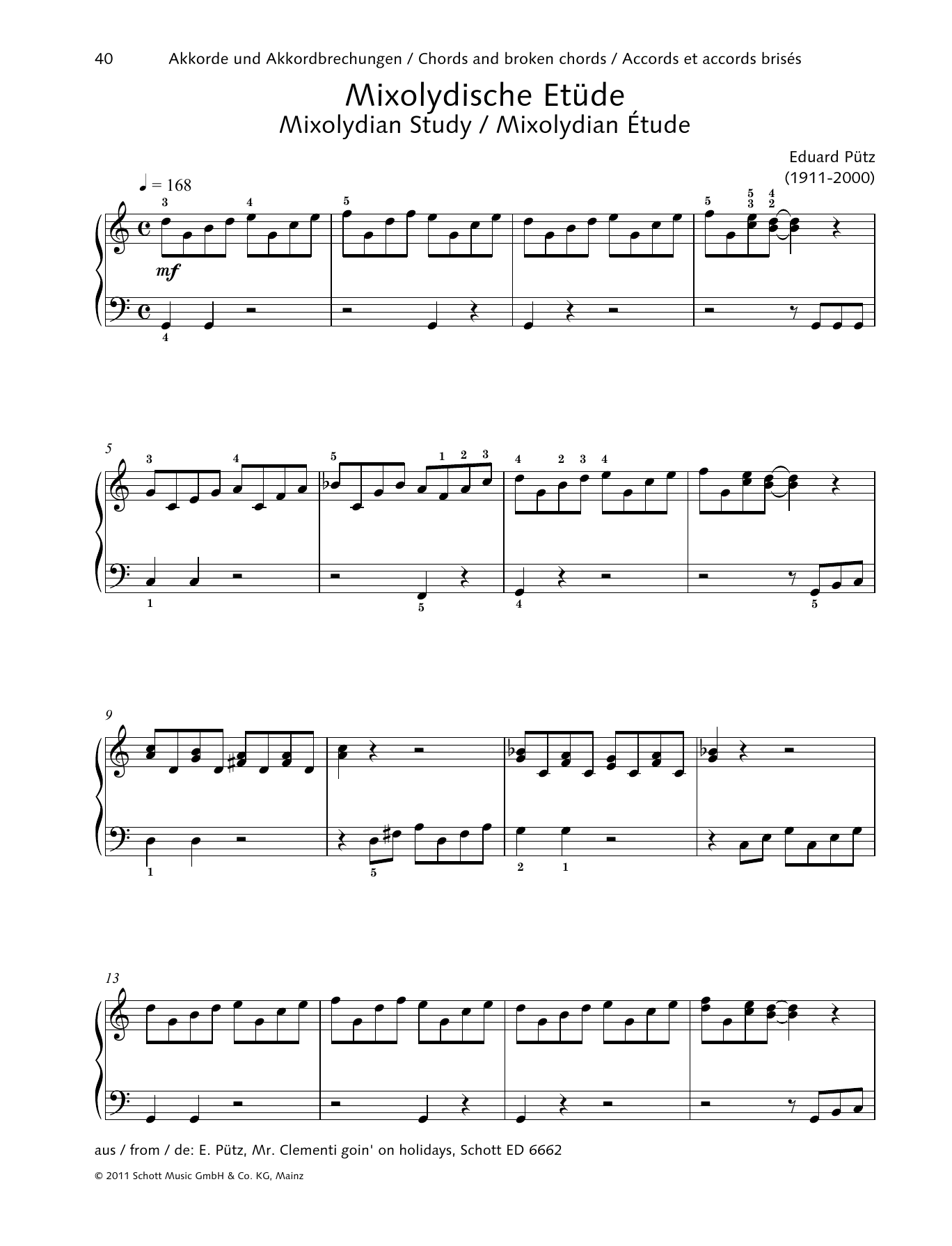 Download Eduard Pütz Mixolydian Study Sheet Music and learn how to play Piano Solo PDF digital score in minutes