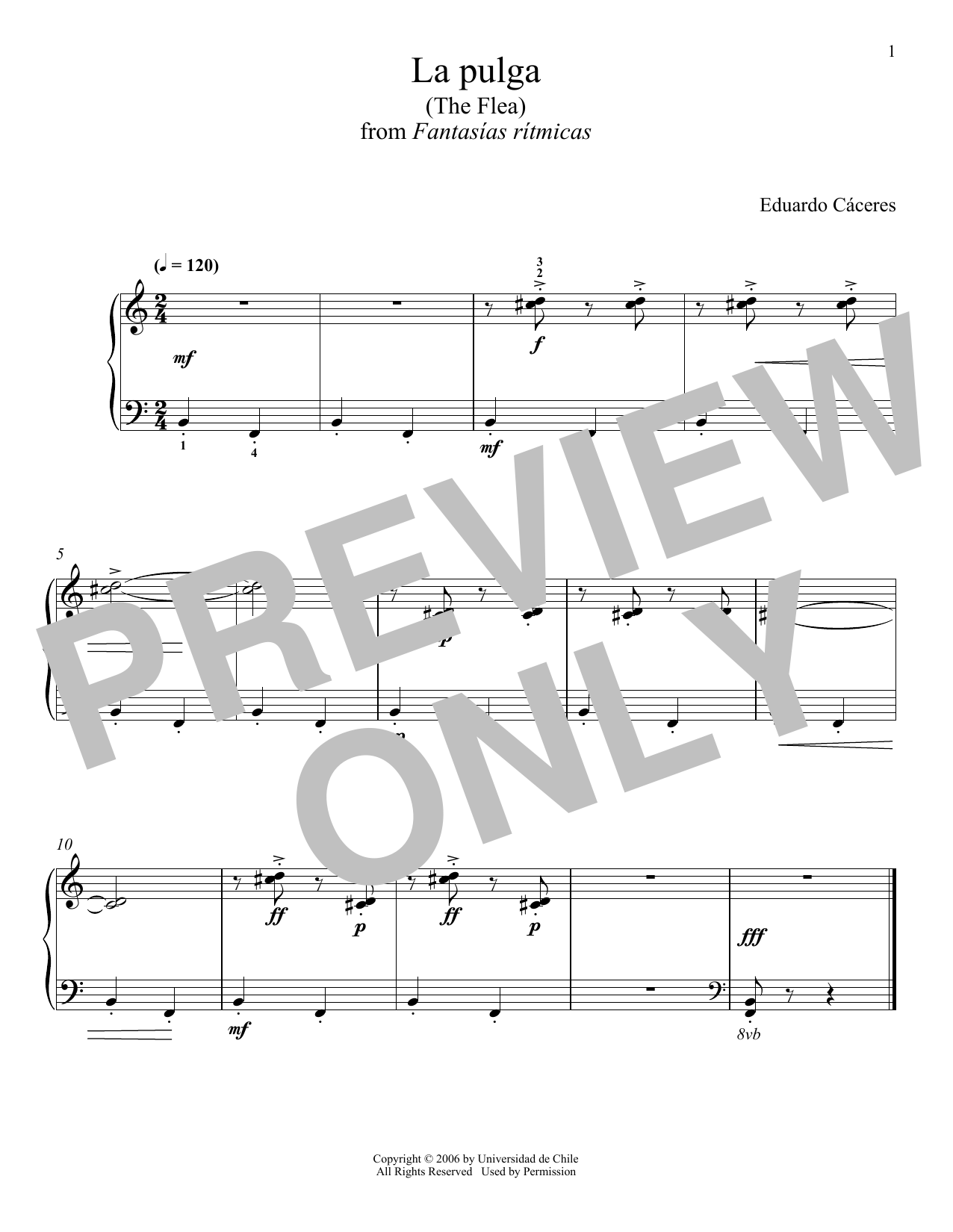 Download Eduardo Cáceres La Pulga Sheet Music and learn how to play Piano Solo PDF digital score in minutes