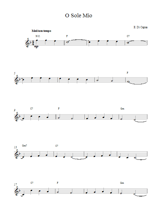 Download Eduardo Di Capua O Sole Mio Sheet Music and learn how to play Melody Line & Chords PDF digital score in minutes