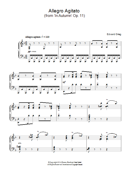 Download Edvard Grieg Allegro Agitato (from 'In Autumn' Op. 11) Sheet Music and learn how to play Piano PDF digital score in minutes