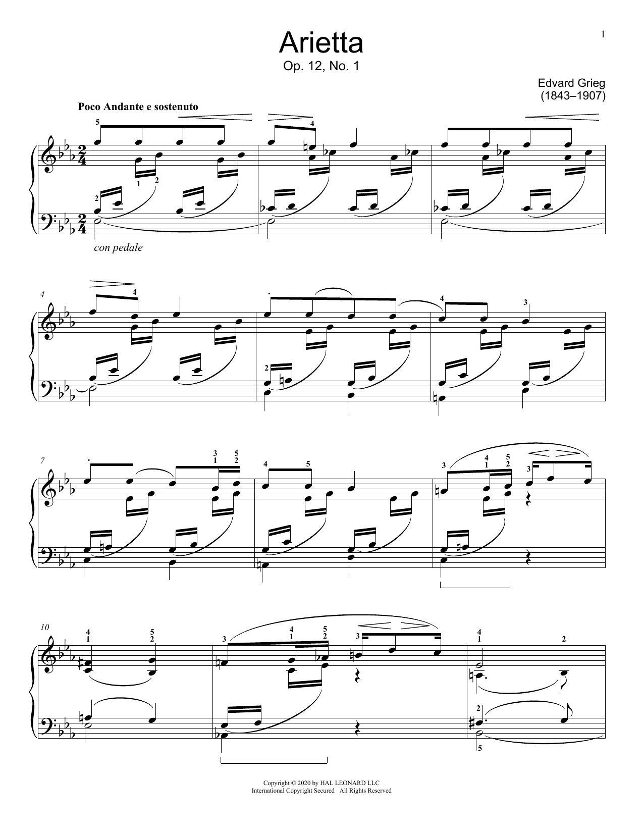 Download Edvard Grieg Arietta, Op. 12, No. 1 Sheet Music and learn how to play Educational Piano PDF digital score in minutes