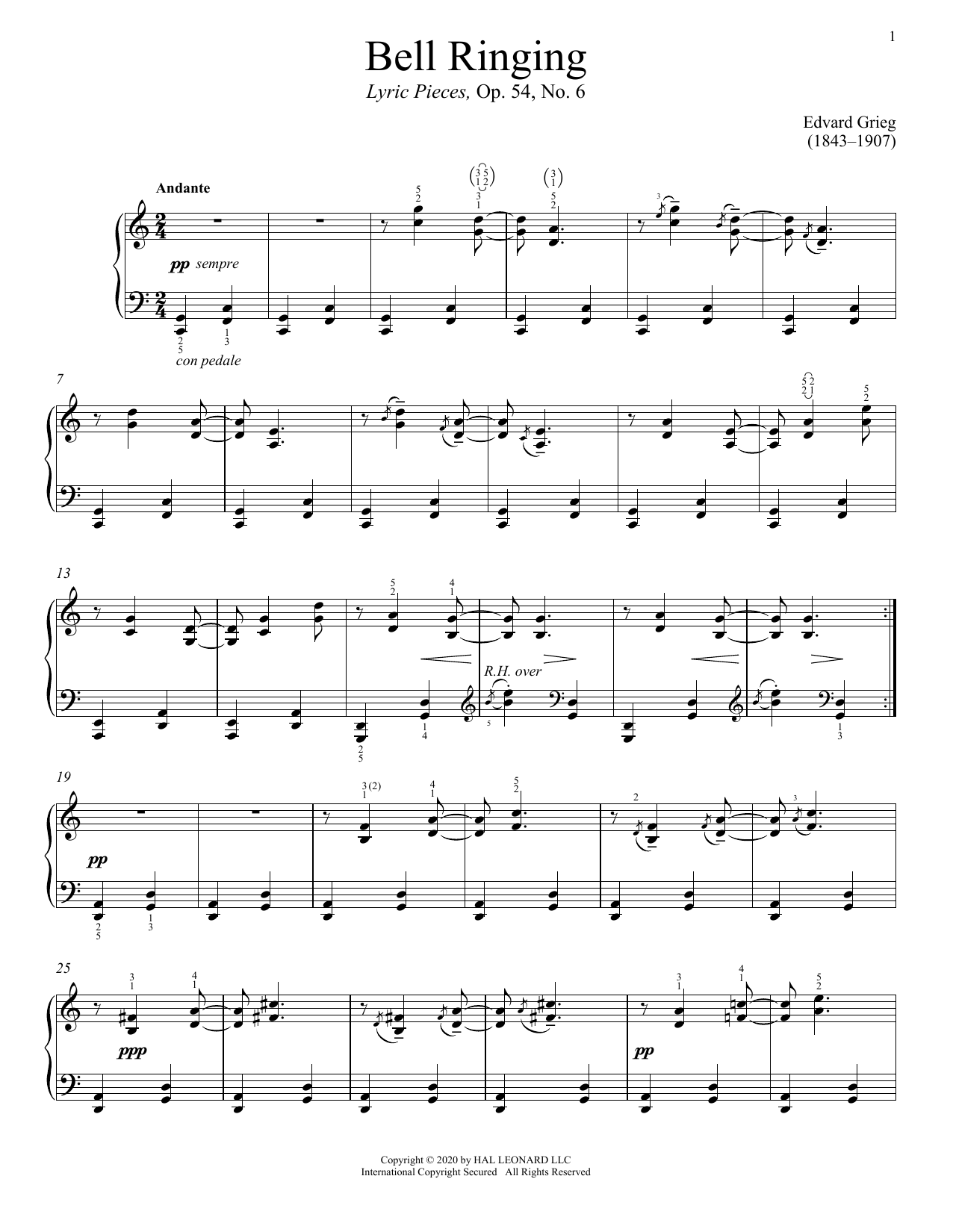 Download Edvard Grieg Bell Ringing, Op. 54, No. 6 Sheet Music and learn how to play Piano Solo PDF digital score in minutes