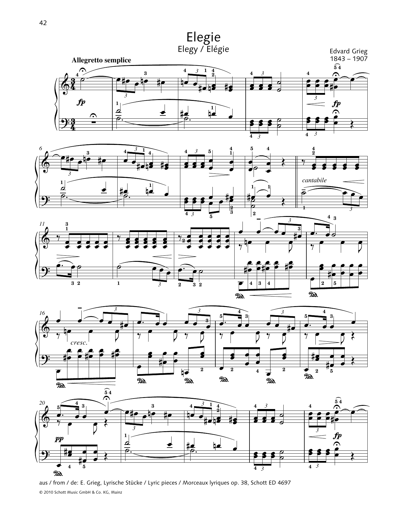 Download Edvard Grieg Elegy Sheet Music and learn how to play Piano Solo PDF digital score in minutes