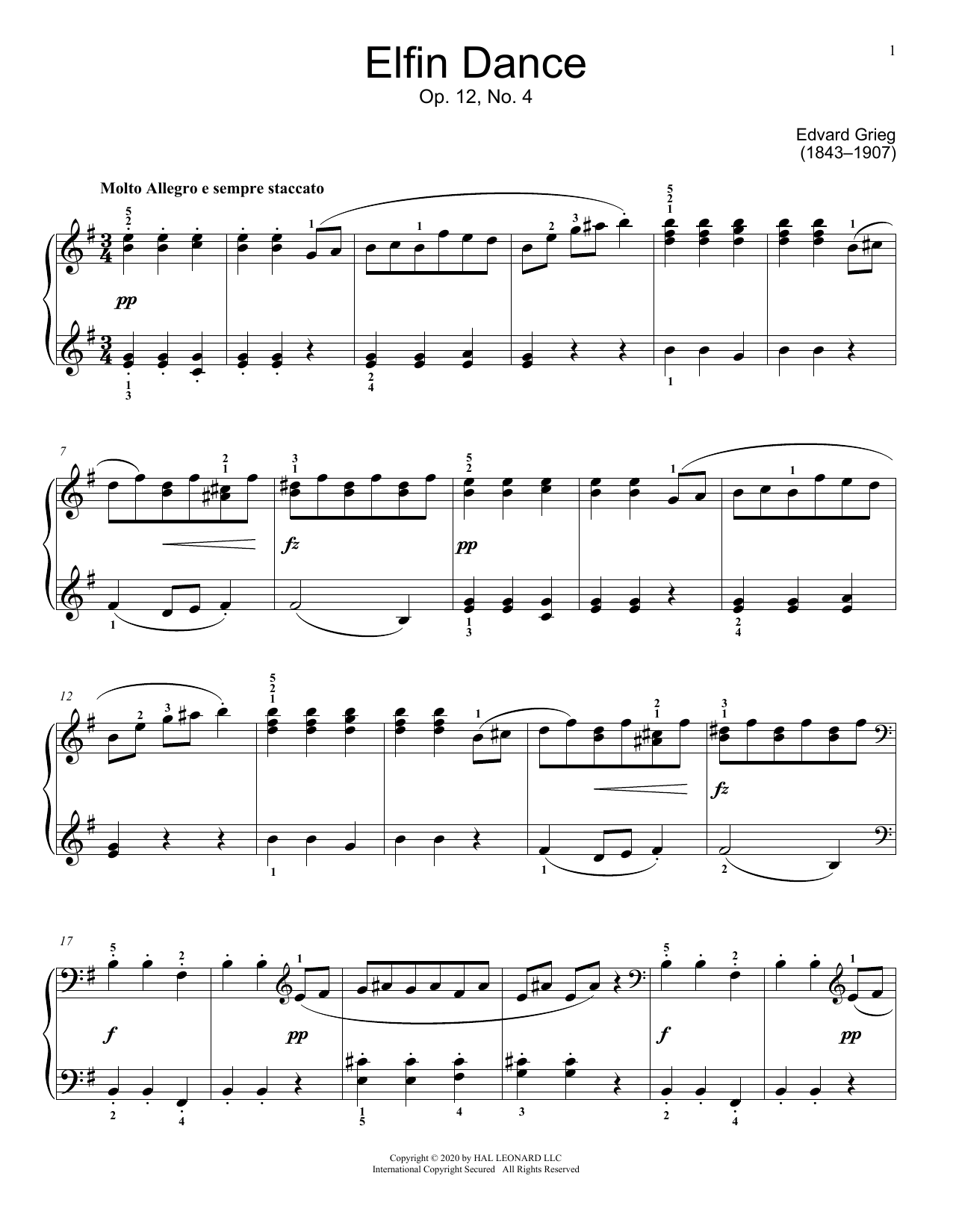 Download Edvard Grieg Elfin Dance Sheet Music and learn how to play Educational Piano PDF digital score in minutes