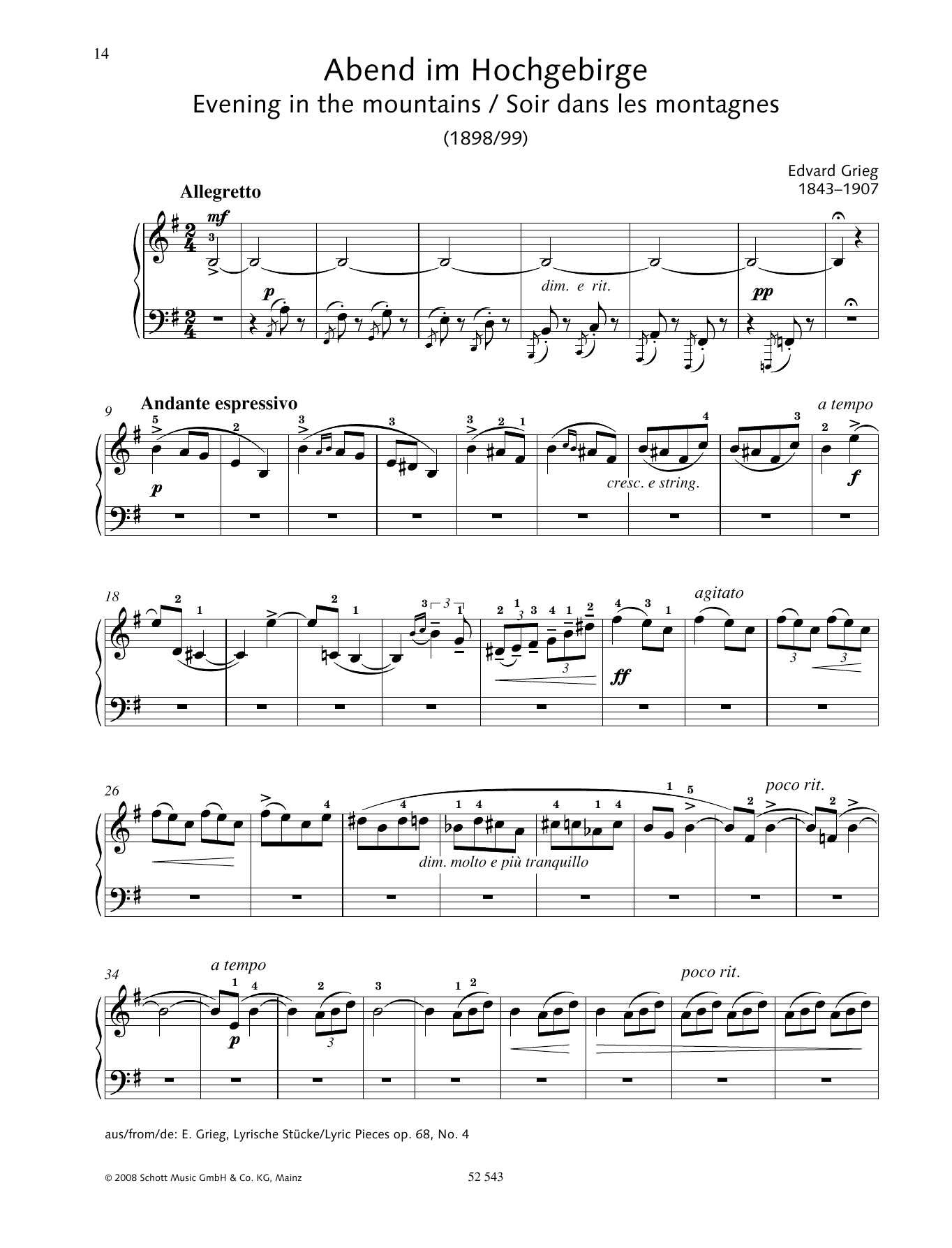 Download Edvard Grieg Evening in the mountains Sheet Music and learn how to play Piano Solo PDF digital score in minutes