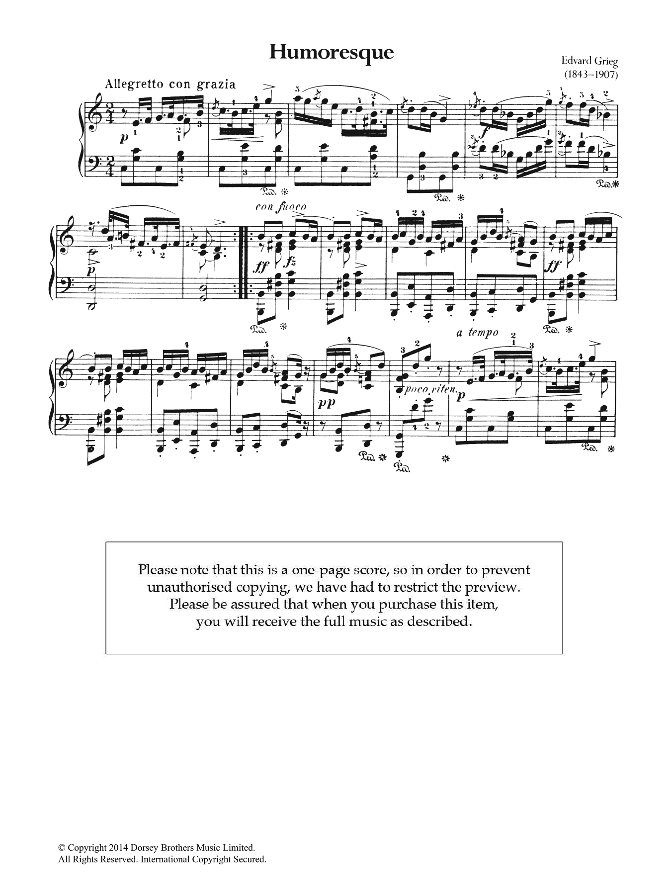 Download Edvard Grieg Humoresque Sheet Music and learn how to play Piano PDF digital score in minutes