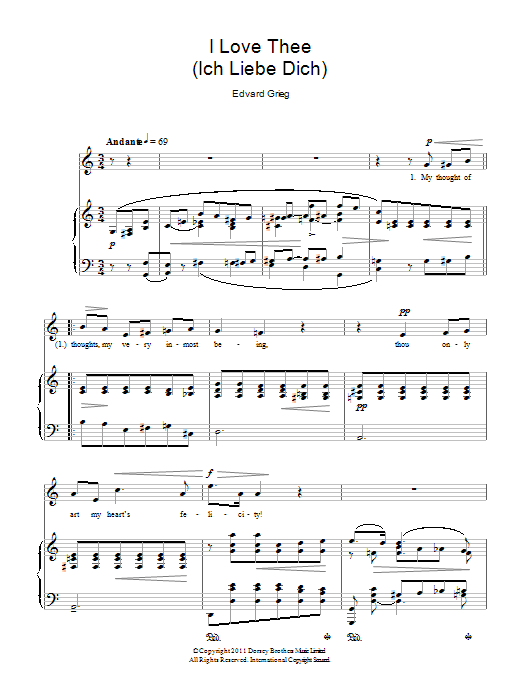 Download Edvard Grieg I Love Thee (Ich Liebe Dich) Sheet Music and learn how to play Piano & Vocal PDF digital score in minutes