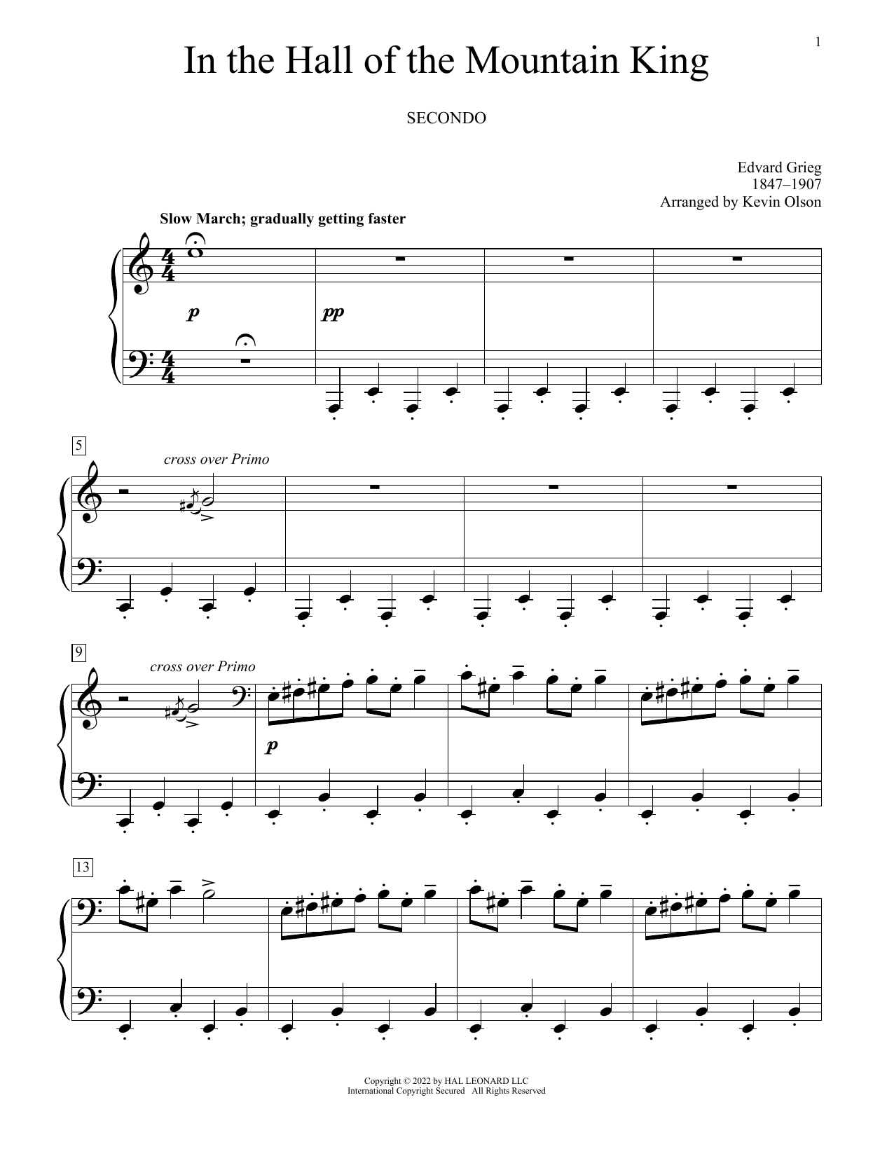 Download Edvard Grieg In The Hall Of The Mountain King (arr. Kevin Olson) Sheet Music and learn how to play Piano Duet PDF digital score in minutes