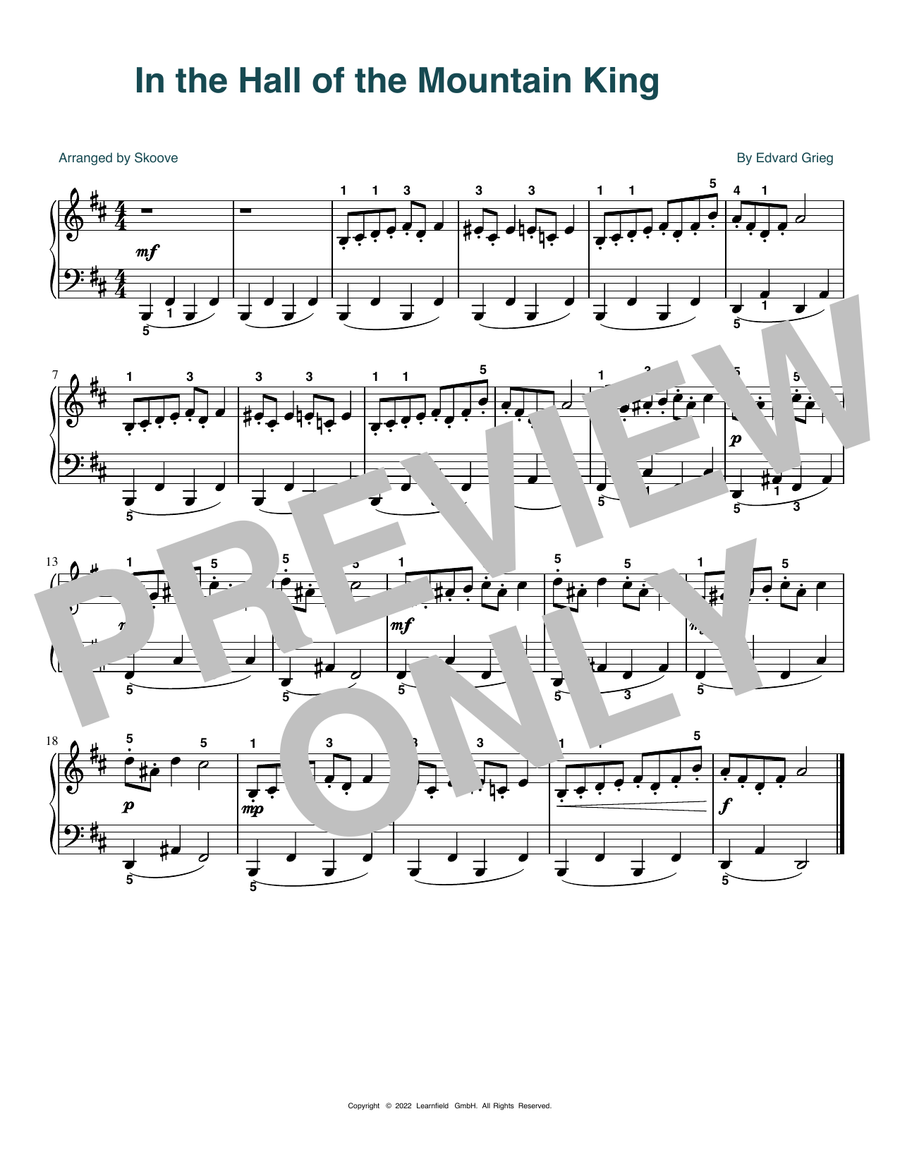 Download Edvard Grieg In the Hall of the Mountain King (arr. Skoove) Sheet Music and learn how to play Easy Piano PDF digital score in minutes