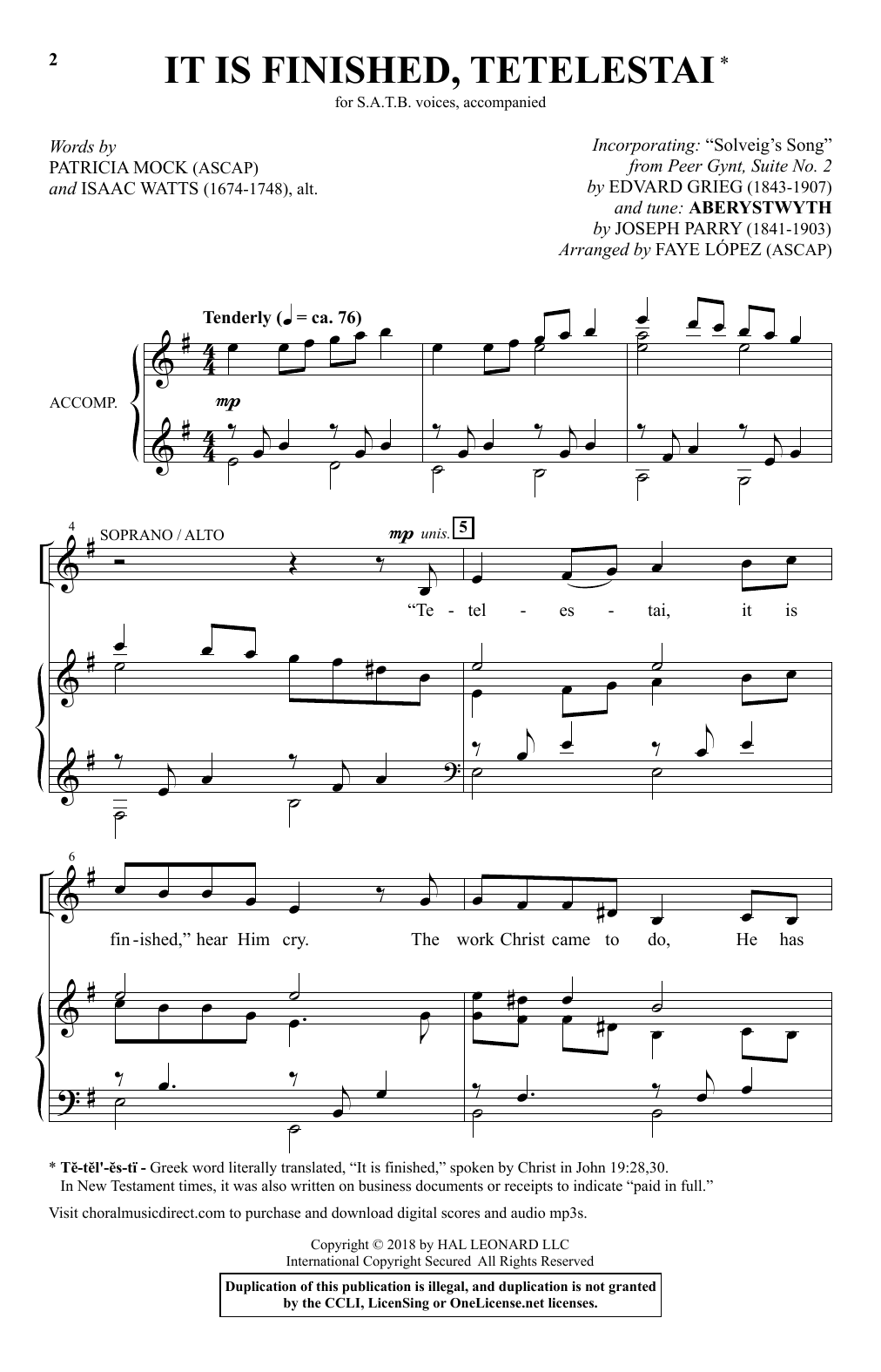 Download Edvard Grieg It Is Finished, Tetelestai (arr. Faye Lopez) Sheet Music and learn how to play SATB Choir PDF digital score in minutes