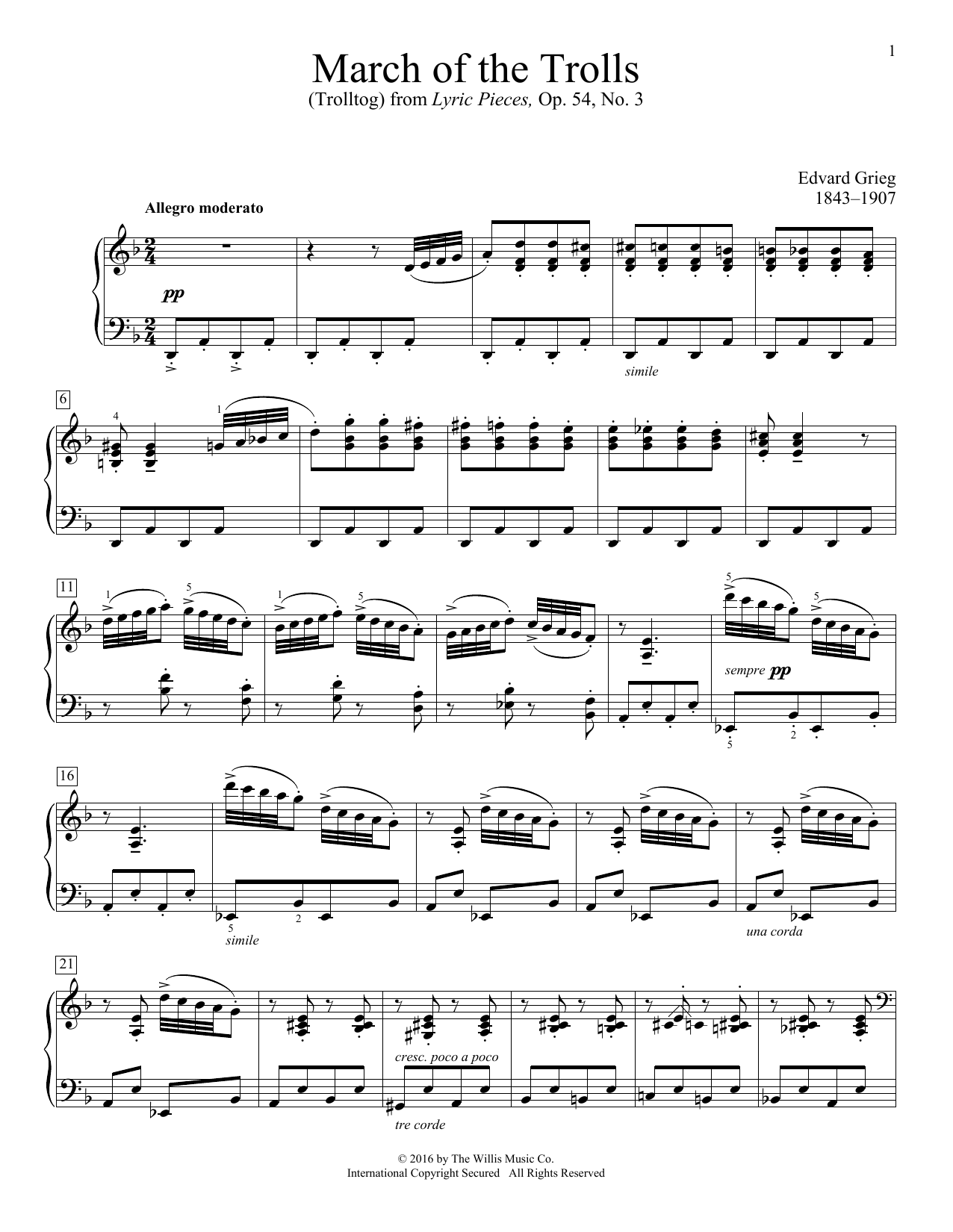 Download Edvard Grieg March Of The Trolls (Trolltog) Sheet Music and learn how to play Educational Piano PDF digital score in minutes