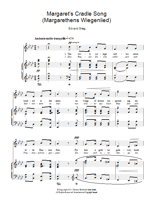 Download Edvard Grieg Margaret's Cradle Song (Margarethens Wiegenlied) Sheet Music and learn how to play Piano PDF digital score in minutes
