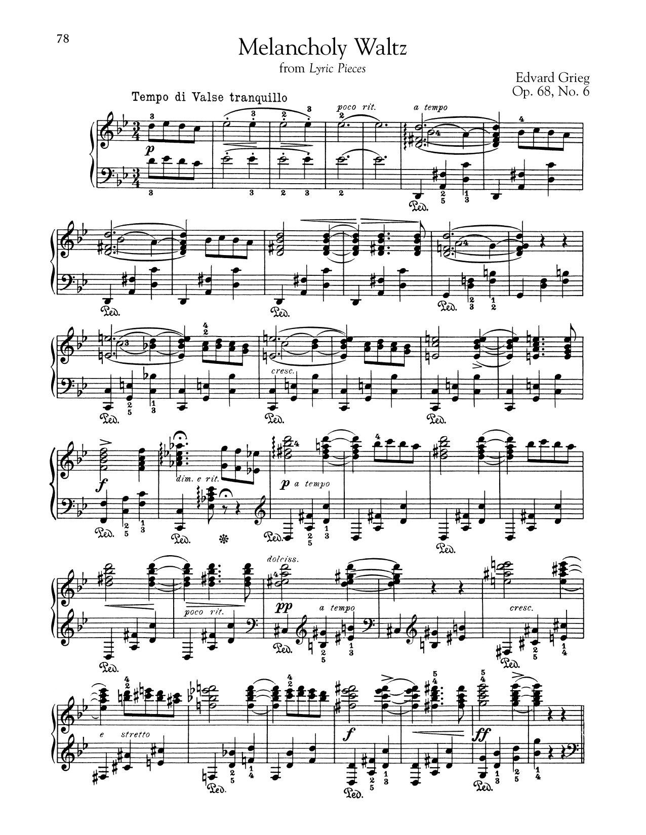 Download Edvard Grieg Melancholy Waltz, Op. 68, No. 6 Sheet Music and learn how to play Piano PDF digital score in minutes