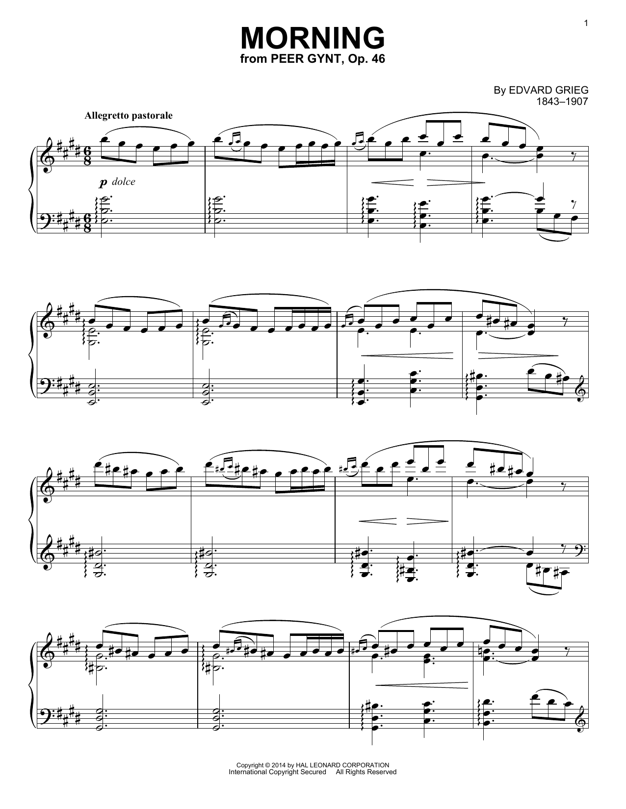 Download Edvard Grieg Morning Sheet Music and learn how to play Piano PDF digital score in minutes