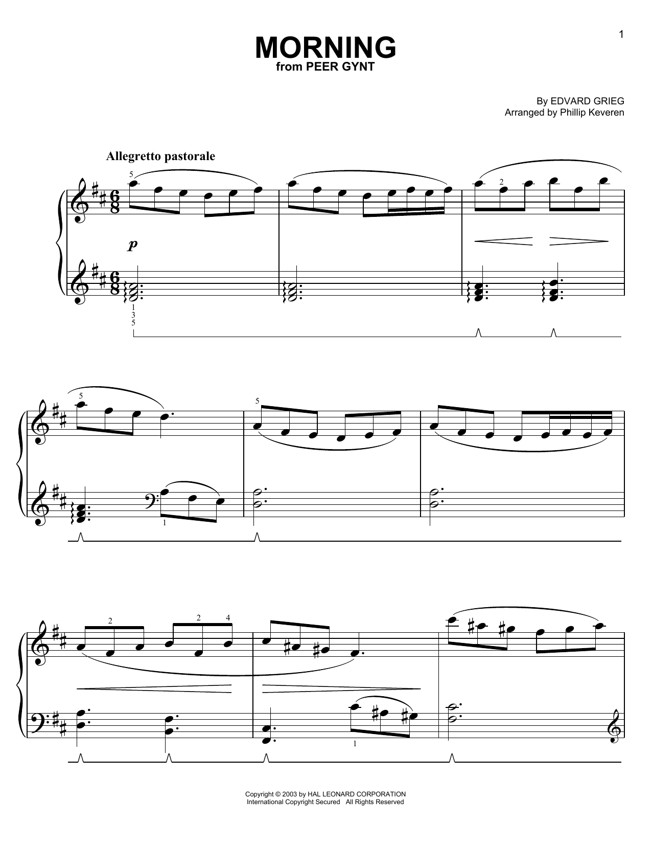 Download Edvard Grieg Morning (from Peer Gynt Suite No.1) Sheet Music and learn how to play Easy Piano PDF digital score in minutes