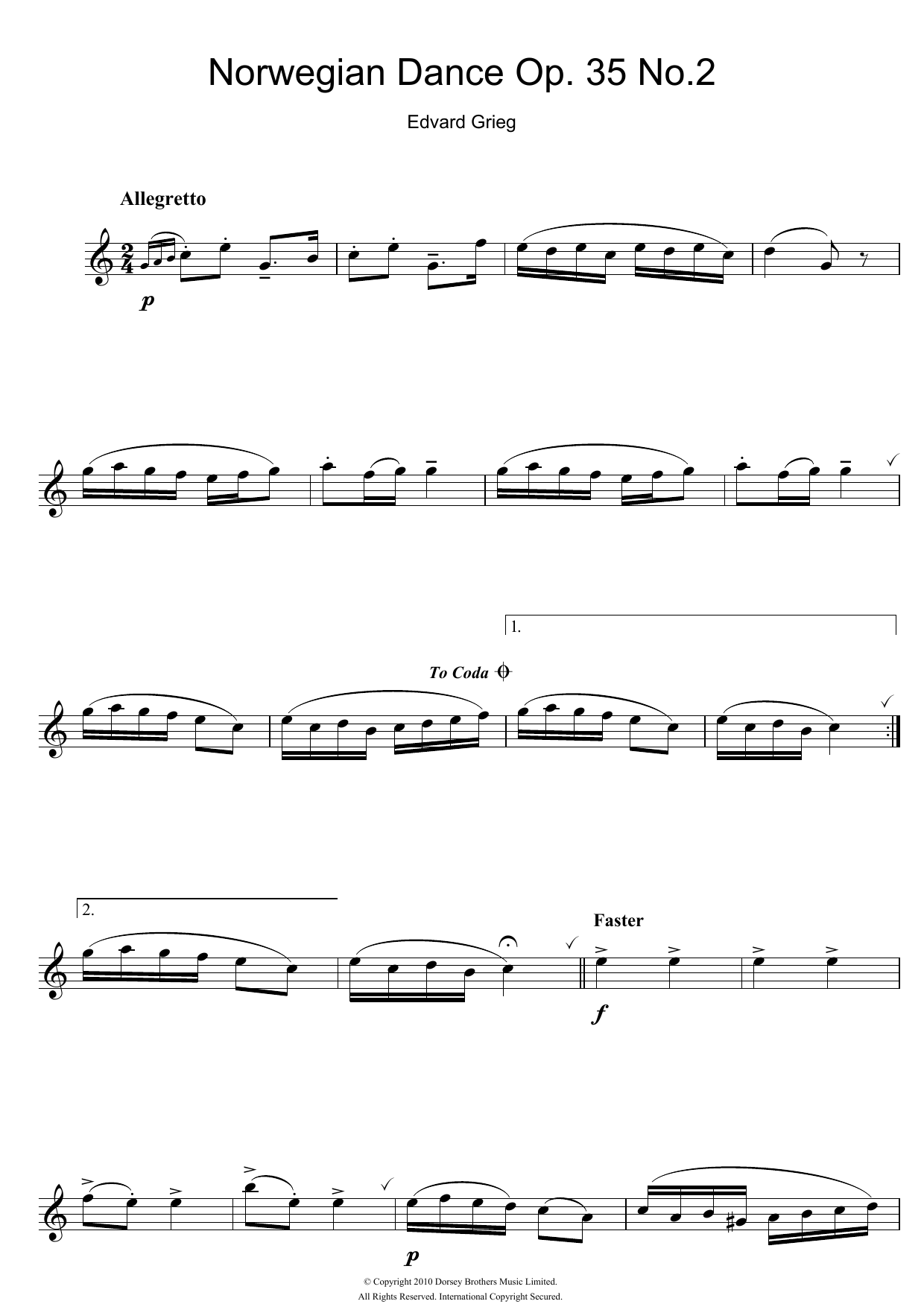 Download Edvard Grieg Norwegian Dance No. 2 Op. 35 Sheet Music and learn how to play Clarinet PDF digital score in minutes
