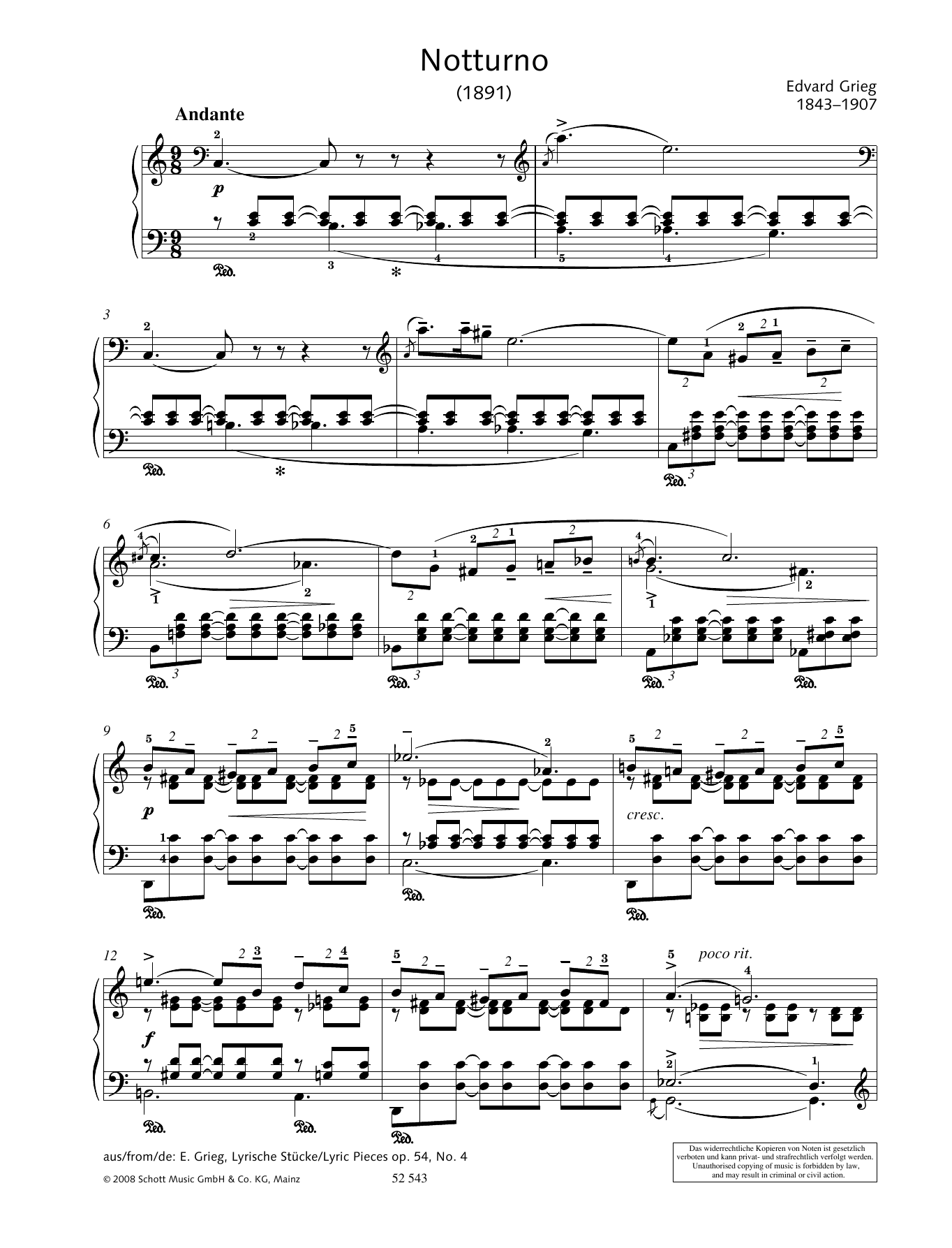 Download Edvard Grieg Notturno Sheet Music and learn how to play Piano Solo PDF digital score in minutes