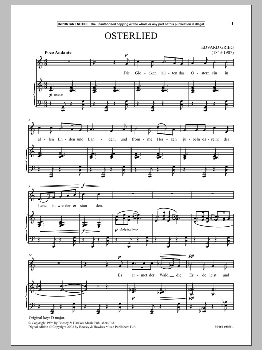 Download Edvard Grieg Osterlied Sheet Music and learn how to play Piano & Vocal PDF digital score in minutes