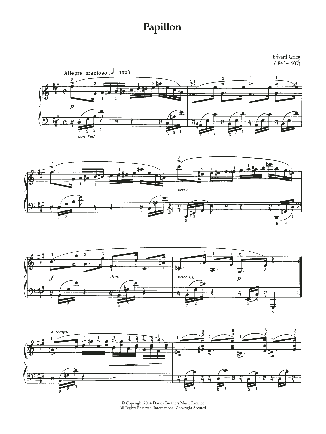 Download Edvard Grieg Papillon Sheet Music and learn how to play Piano PDF digital score in minutes