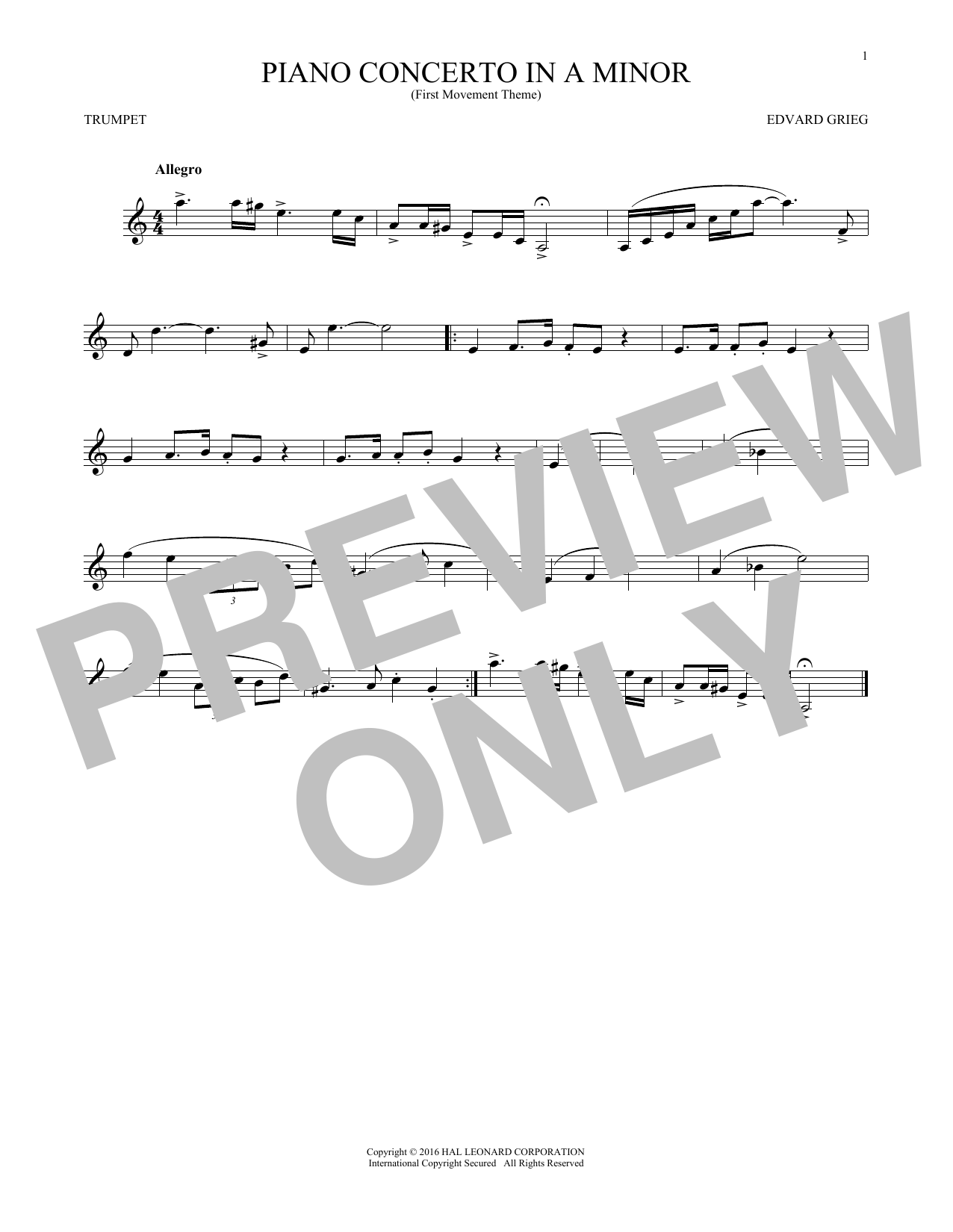 Download Edvard Grieg Piano Concerto In A Minor, Op. 16 Sheet Music and learn how to play Trombone PDF digital score in minutes