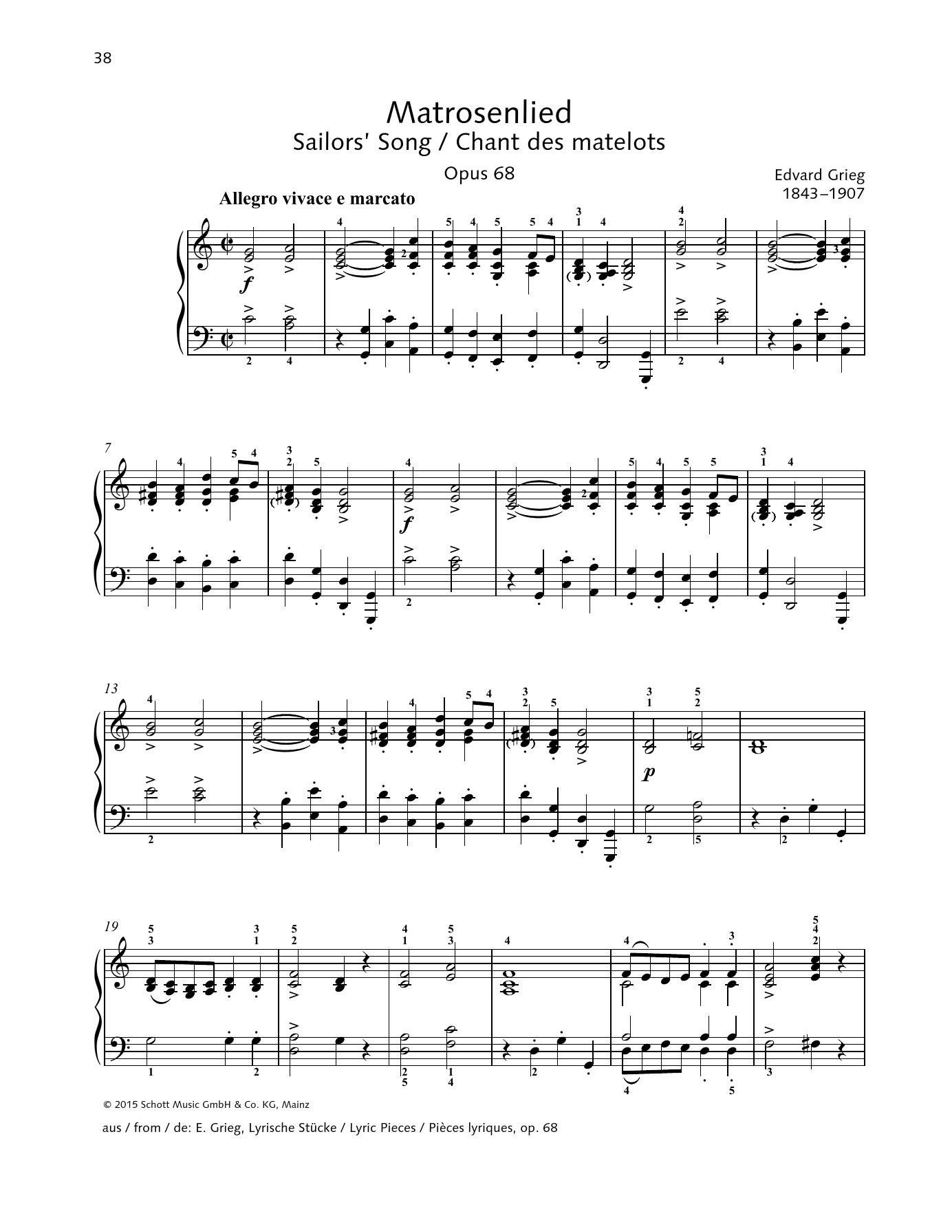 Download Edvard Grieg Sailor's Song Sheet Music and learn how to play Piano Solo PDF digital score in minutes