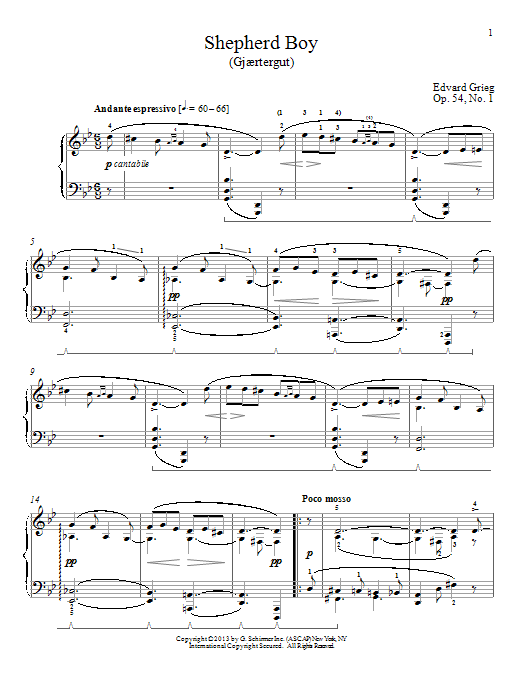 Download William Westney Shepherd Boy (Gjaertergut), Op. 54, No. 1 Sheet Music and learn how to play Piano PDF digital score in minutes