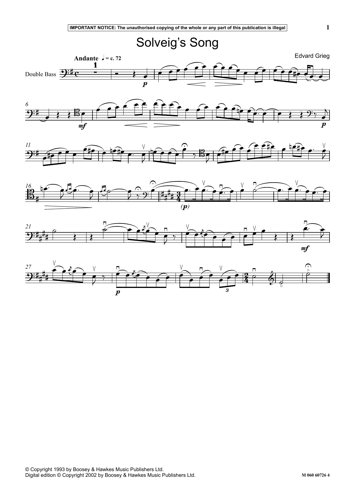 Download Edvard Grieg Solveig's Song Sheet Music and learn how to play Instrumental Solo PDF digital score in minutes