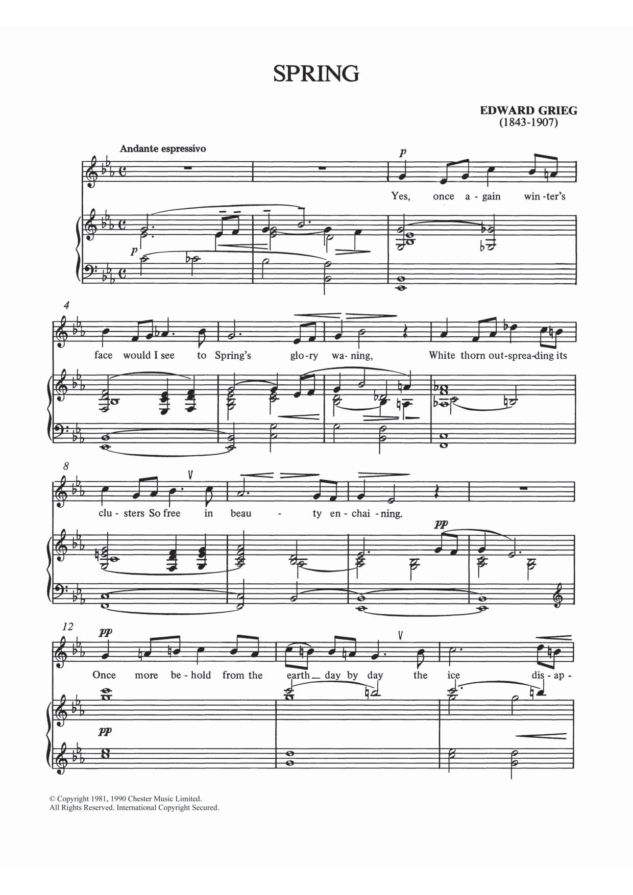 Download Edvard Grieg Spring Sheet Music and learn how to play Piano & Vocal PDF digital score in minutes