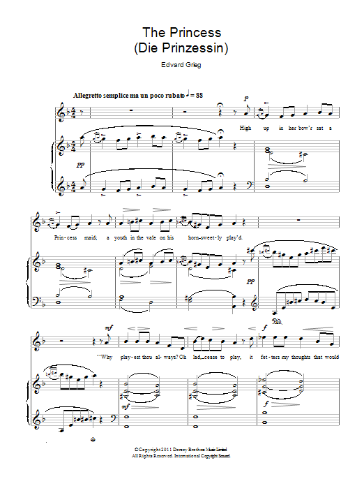 Download Edvard Grieg The Princess (Die Prinzessin) Sheet Music and learn how to play Piano & Vocal PDF digital score in minutes