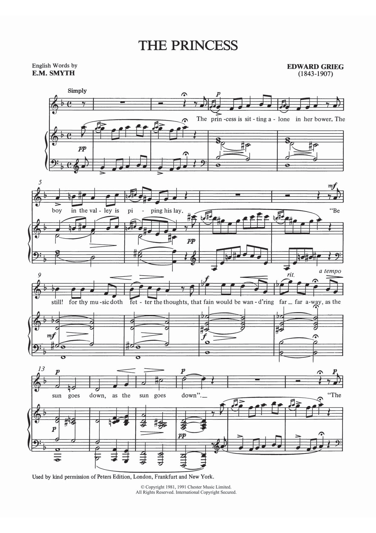 Download Edvard Grieg The Princess Sheet Music and learn how to play Piano & Vocal PDF digital score in minutes