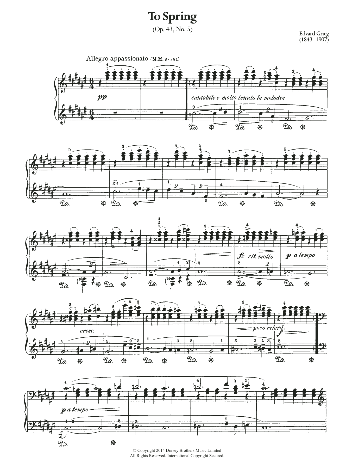 Download Edvard Grieg To Spring, Op.43 No.5 Sheet Music and learn how to play Piano PDF digital score in minutes