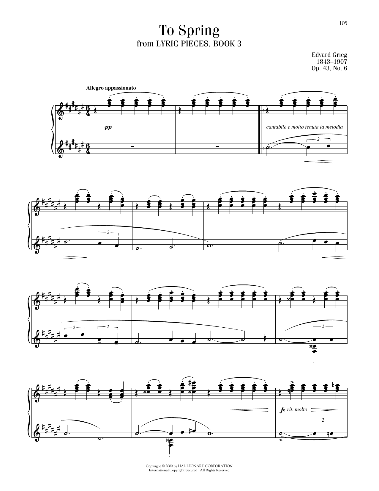 Download Edvard Grieg To Spring Sheet Music and learn how to play Piano Solo PDF digital score in minutes