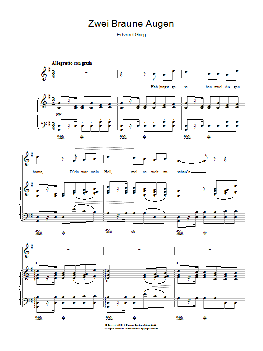 Download Edvard Grieg Two Brown Eyes (Zwei Braune Augen) Sheet Music and learn how to play Piano & Vocal PDF digital score in minutes
