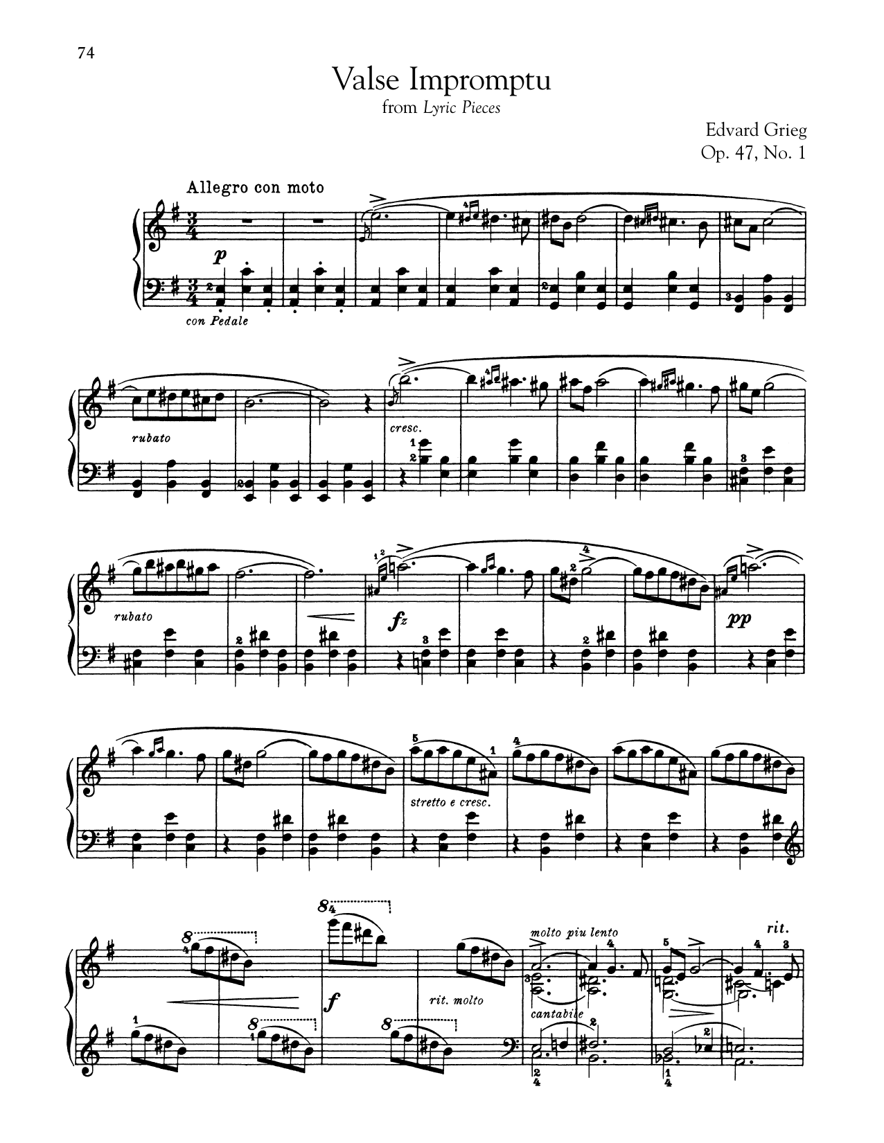 Download Edvard Grieg Valse Impromptu, Op. 47, No. 1 Sheet Music and learn how to play Piano PDF digital score in minutes