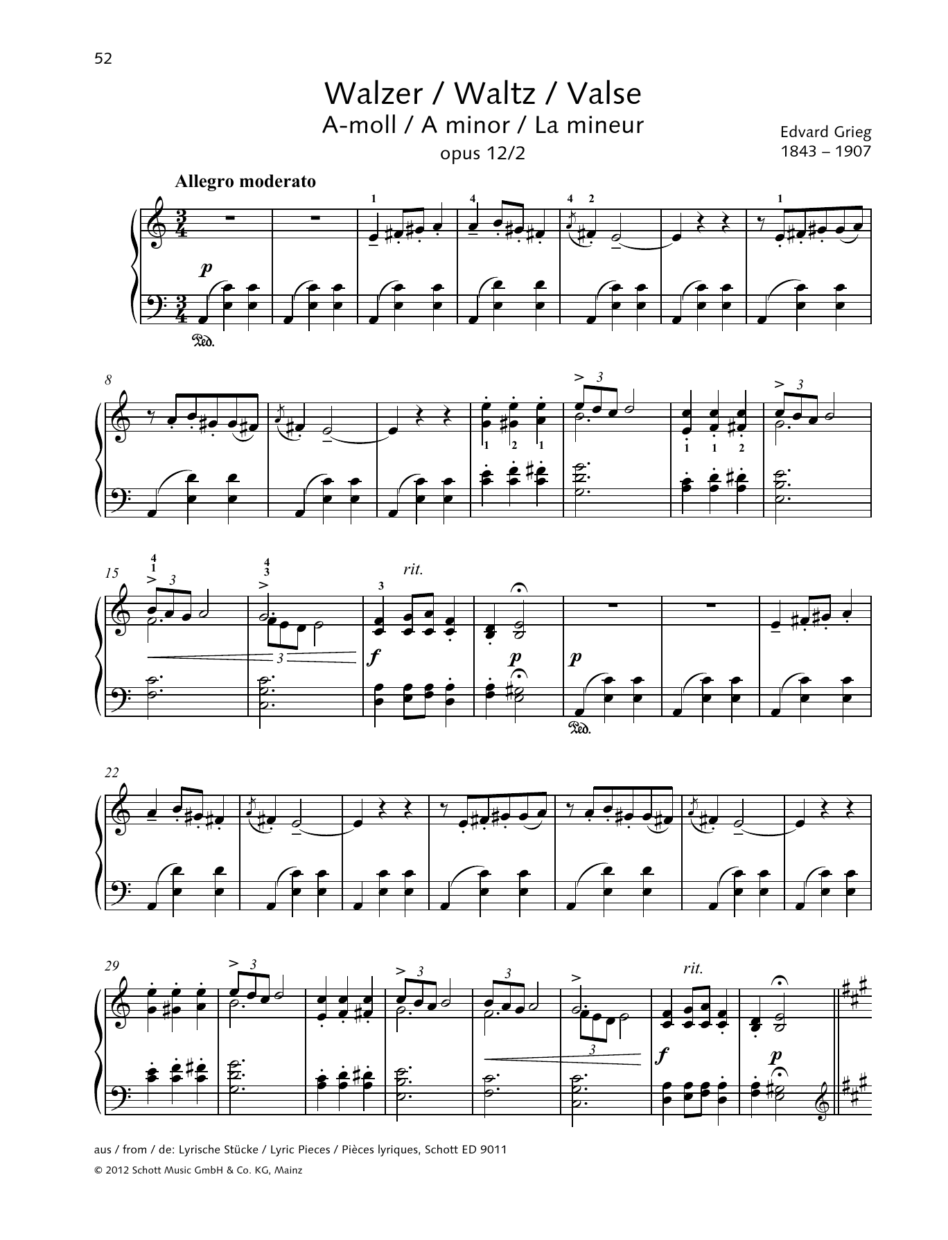 Download Edvard Grieg Waltz A minor Sheet Music and learn how to play Piano Solo PDF digital score in minutes
