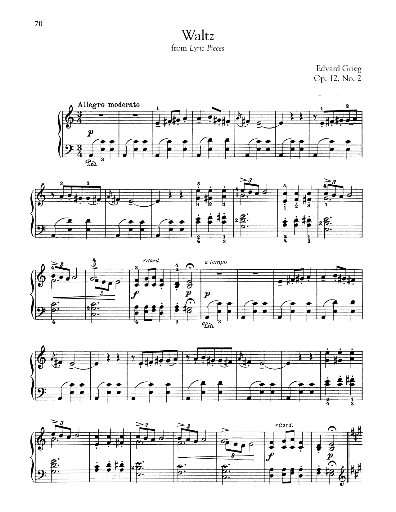 Download Edvard Grieg Waltz In A Minor, Op. 12, No. 2 Sheet Music and learn how to play Piano PDF digital score in minutes