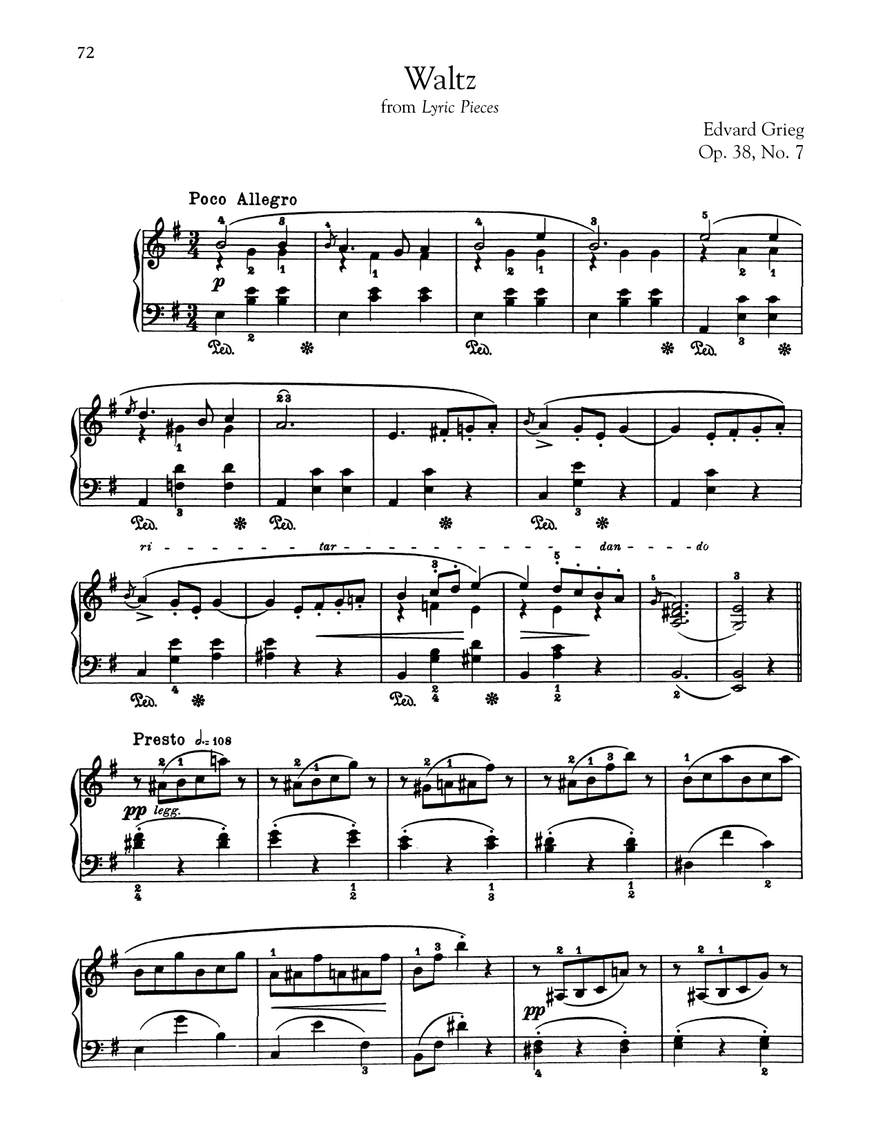 Download Edvard Grieg Waltz, Op. 38, No. 7 Sheet Music and learn how to play Piano PDF digital score in minutes