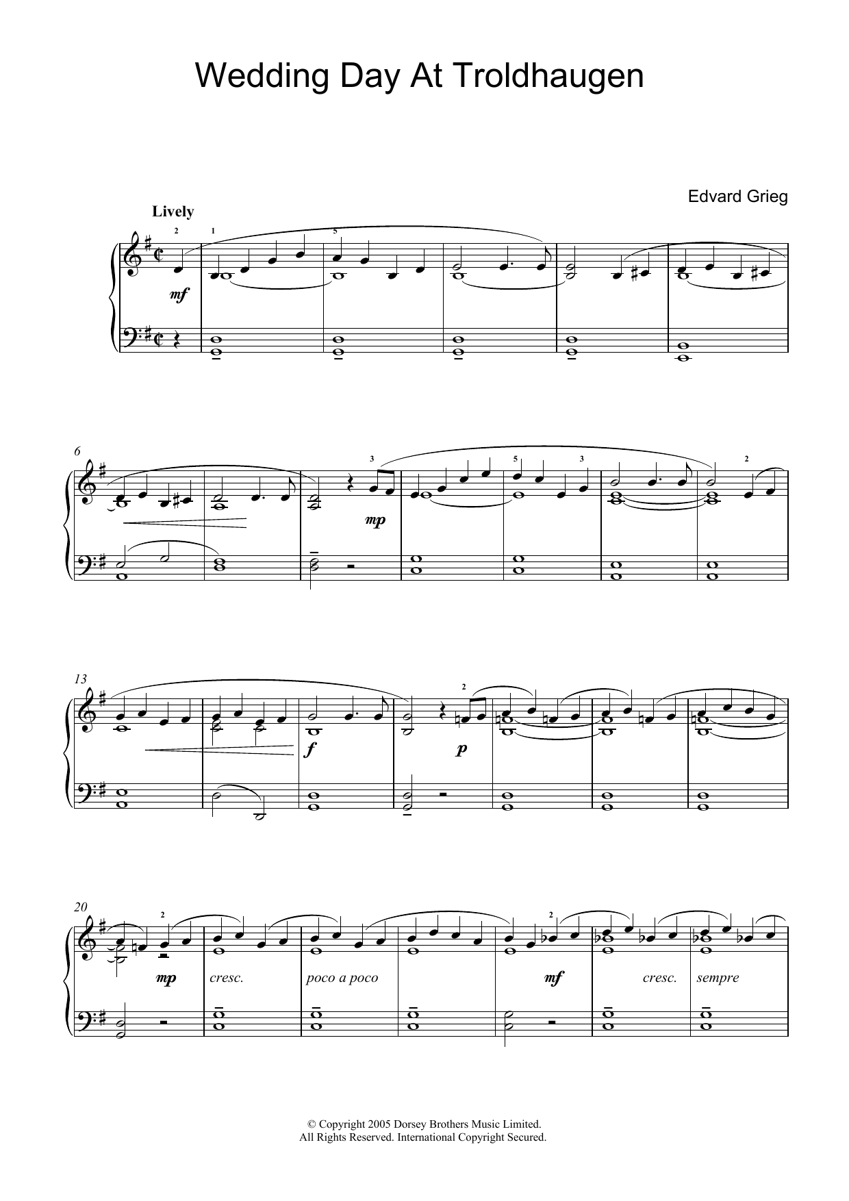 Download Edvard Grieg Wedding Day At Troldhaugen Sheet Music and learn how to play Piano PDF digital score in minutes